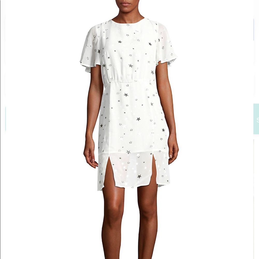Star Printed Flutter Sleeve White Dress